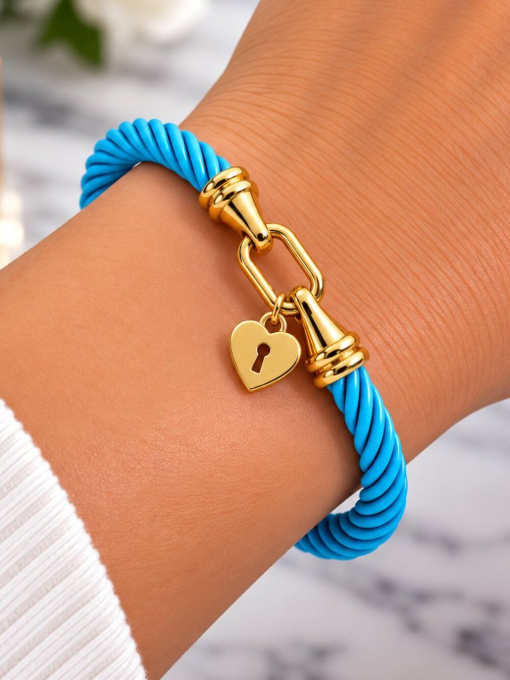 Stainless Steel Blue & Gold Tone Twisted Rope Bracelet